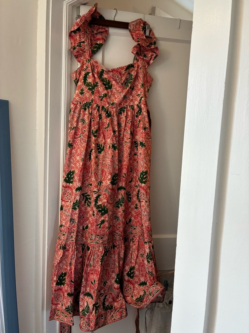Hill house NWOT Coral Floral Ruffle Strap Dress